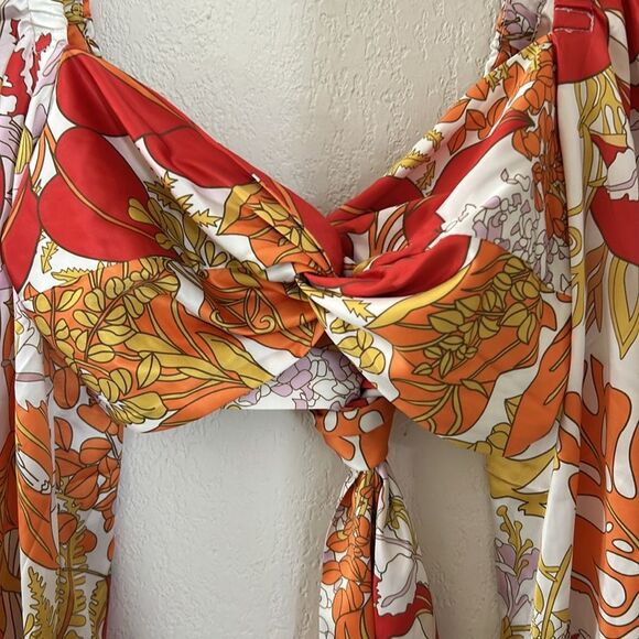 Hello Crop Top Long Sleeve Boho Chic Floral 70s Style Size XS Pillow Sleeves - Picture 2 of 8